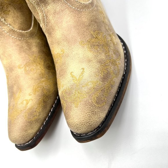 Roper Size 10 Short Stuff Tan Light Brown Faux Vegan Leather Western Ankle Boots - Picture 5 of 15